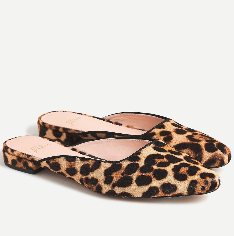 New! J.Crew Sz 9.5 Carolyn Mule Flats Shoes Leopard Calf-Hair